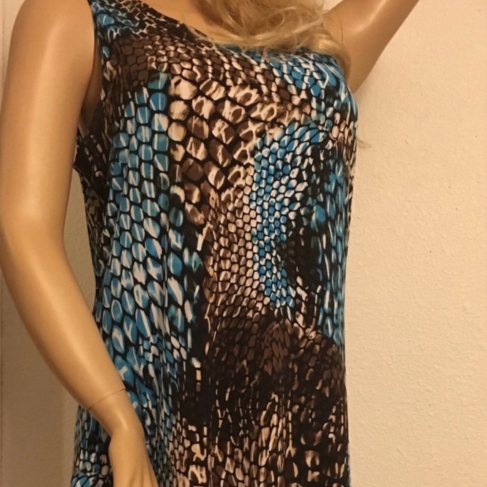 CitiKnits Blue Snakeskin Print Sleeveless Dress | Large | Knee Length - Picture 4 of 5